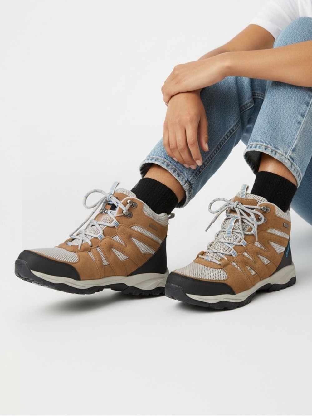 Magellan Caprock Outdoors Waterproof Women's Tan and White Lace-Up Hiking Boots